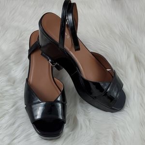 M.P.S. Black Patent Ankle Strap Platforms 9